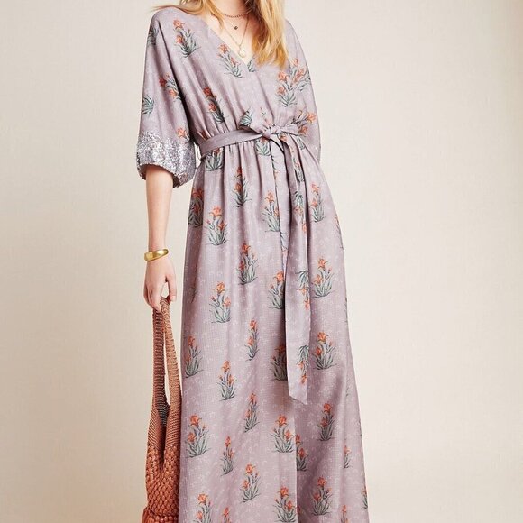 Anthropologie Sachin & Babi Isolde Sequined Maxi Dress Floral size 4 NEW - Picture 1 of 13